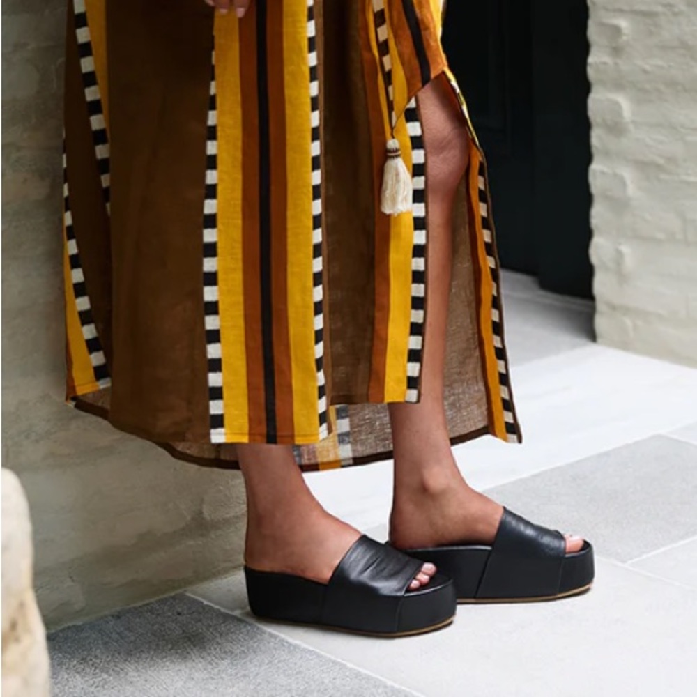 BEEK Albatross Leather Platform Slide Sandals - Black Leather